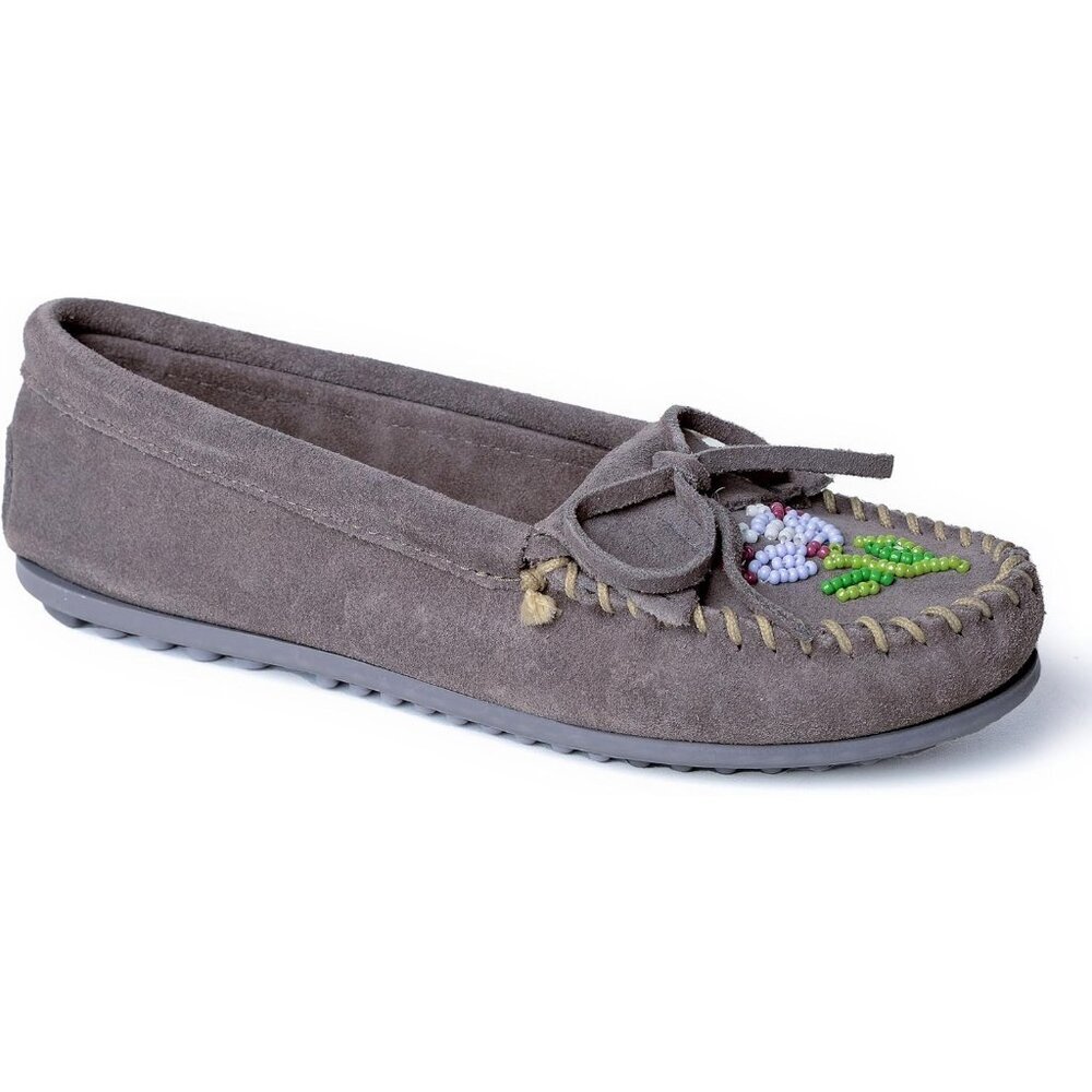 Women's Floral Embroidery Flower Design Leather Upper Gray Slipper Boot